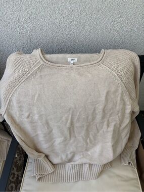 aerie Cream Lightweight Crewneck Sweater